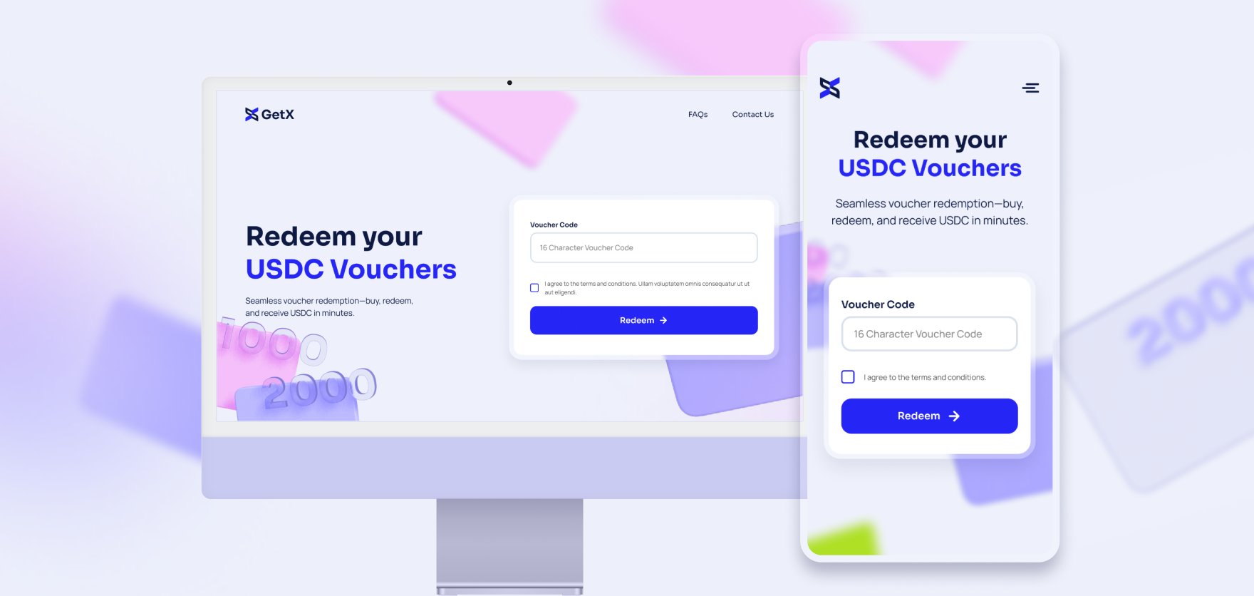 GetX landing page hero — desktop and mobile