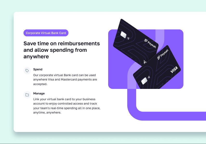 Payeah landing page virtual card