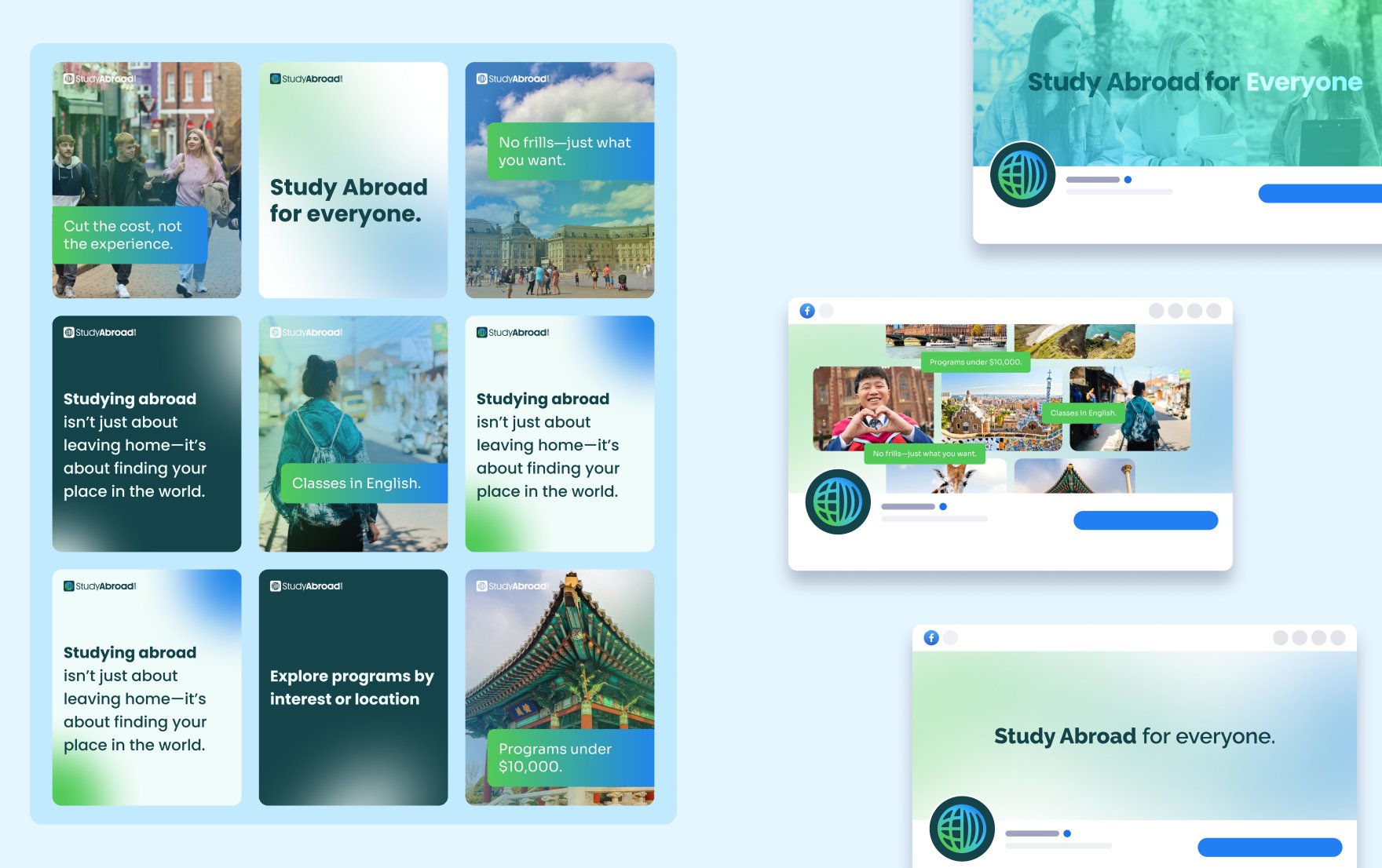 Studyabroad.com marketing materials — social cards and ads