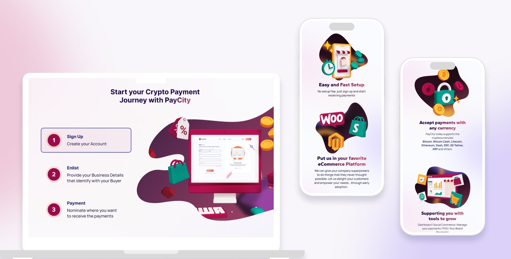 xMerchant landing page — steps and features