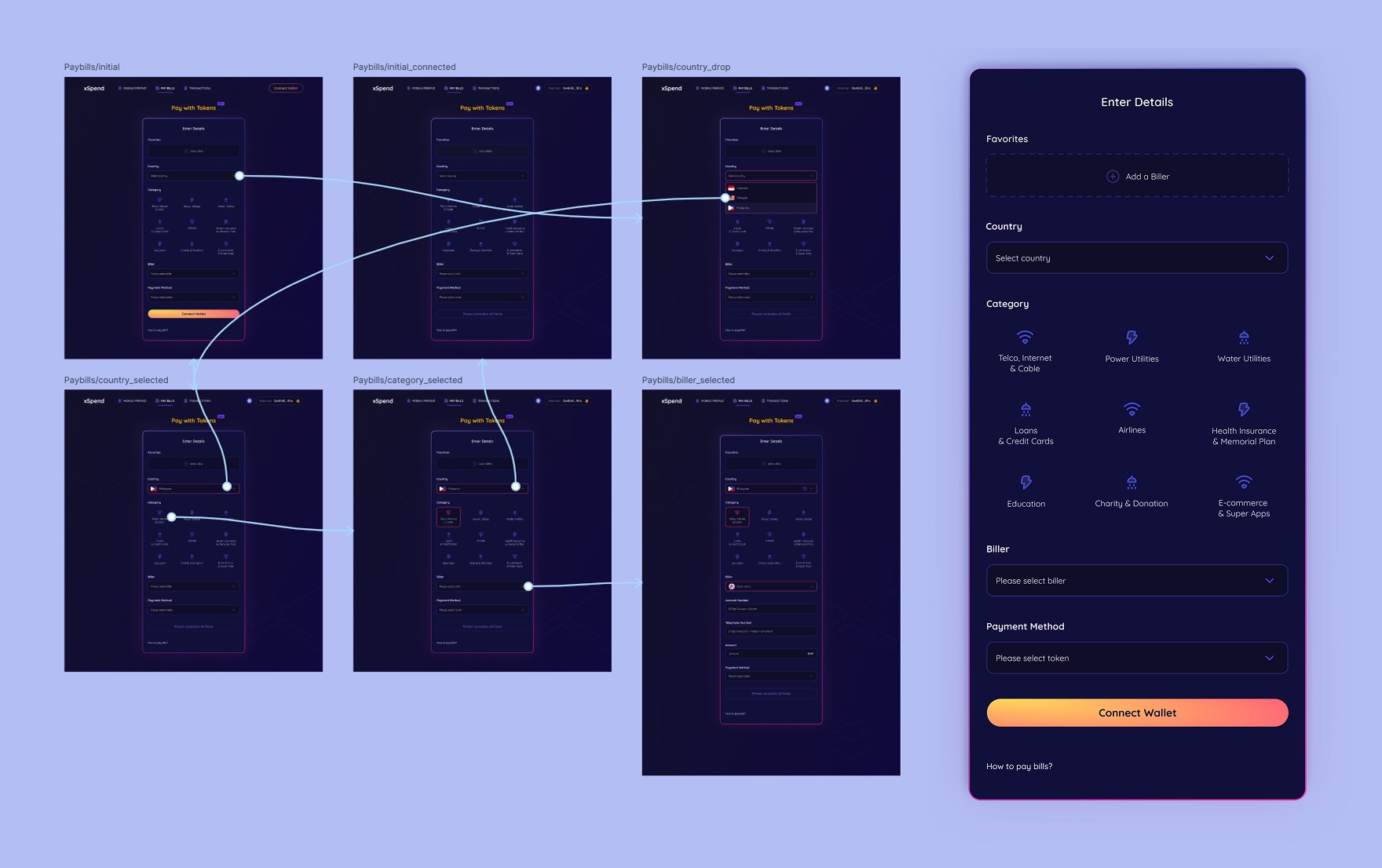 xSpend sample user flow screens